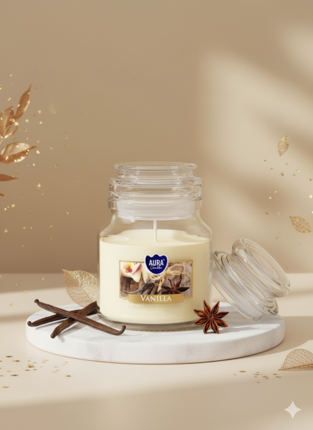 Świeca zapachowa w szkle z wieczkiem WANILIA – ciepło i słodycz w eleganckiej oprawie