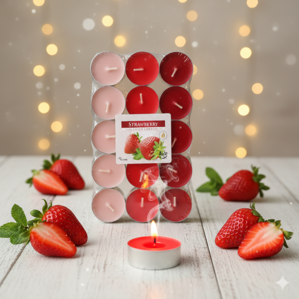 Podgrzewacze zapachowe TRUSKAWKA – zestaw 30 tealightów o owocowym aromacie relaksu