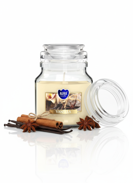 Świeca zapachowa w szkle z wieczkiem WANILIA – ciepło i słodycz w eleganckiej oprawie