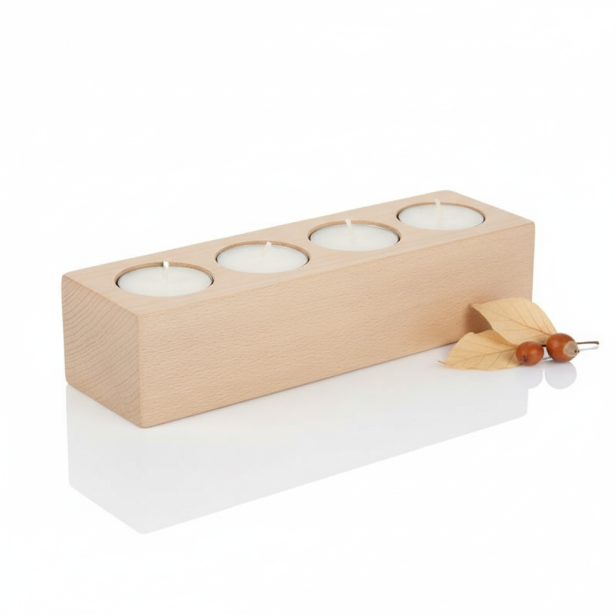 Świecznik bukowy na 4 podgrzewacze – naturalna elegancja i ciepło drewna