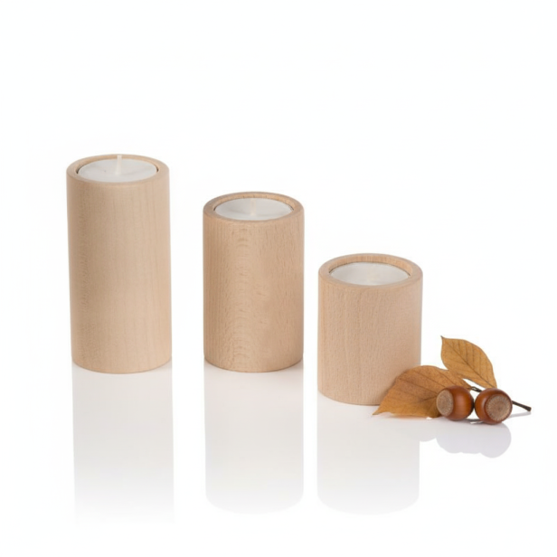 Świecznik bukowy – komplet 3 sztuk naturalnego piękna i harmonii