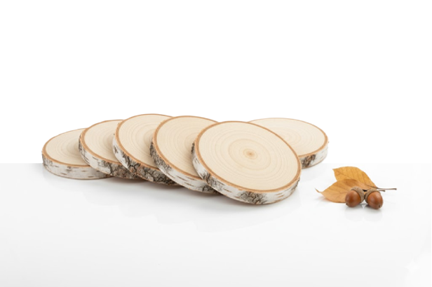 Ekologiczna podstawka z plastra drewna – komplet 6 sztuk Φ4,5–6,5 cm