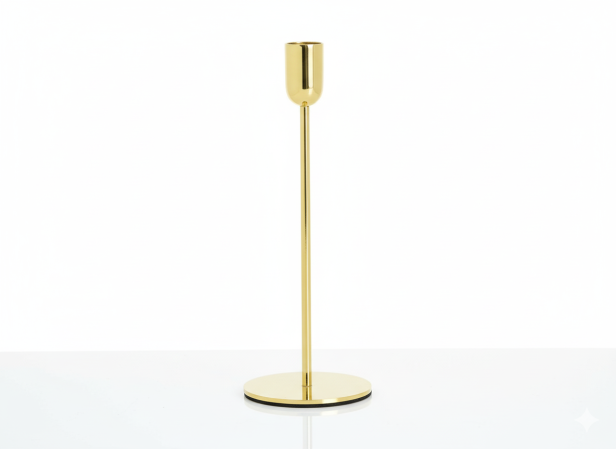 Świecznik złoty 22 cm – elegancki stojak na cienkie świece stołowe Ø2 cm