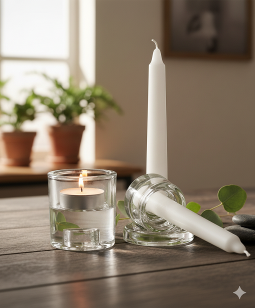 Świecznik szklany BOLSIUS 2w1 – na tealight lub świecę stołową, transparentny i elegancki