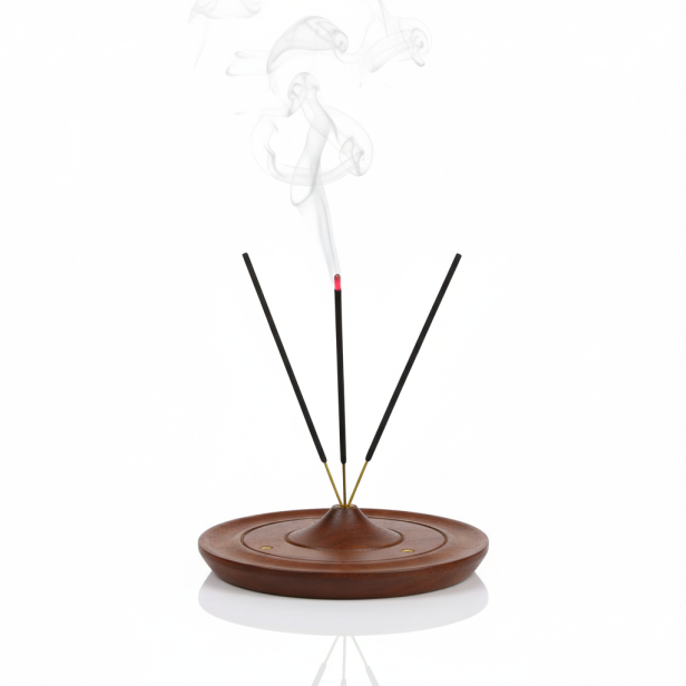 Podstawka okrągła pod kadzidła patyczki – drewniana, ręcznie wykonana w Indiach