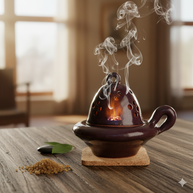 Kadzielniczka glazura fioletowo-brązowa – ręcznie wykonana ceramiczna kadzielnica z korkową podstawką, Polska