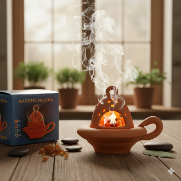 Kadzielniczka matowa terakota – ręcznie wykonana ceramiczna kadzielnica z korkową podstawką