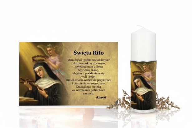 Świeca pamiątkowa Św. Rita – patronka spraw trudnych i beznadziejnych