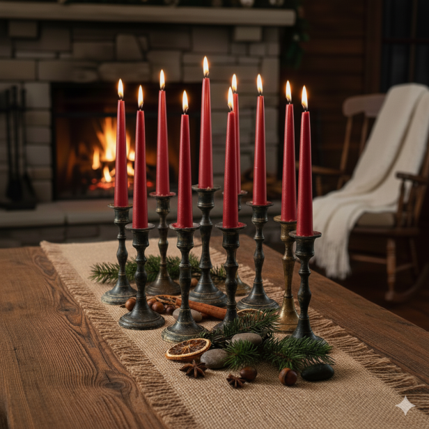 Świeczka dekoracyjna , stożkowa - czerwona metalizowana