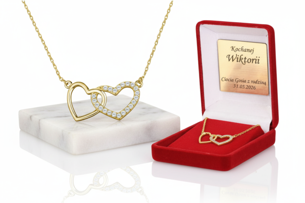 Naszyjnik pozłacany „Serduszka z Cyrkoniami” pr. 925 – symbol miłości i blasku z dedykacją