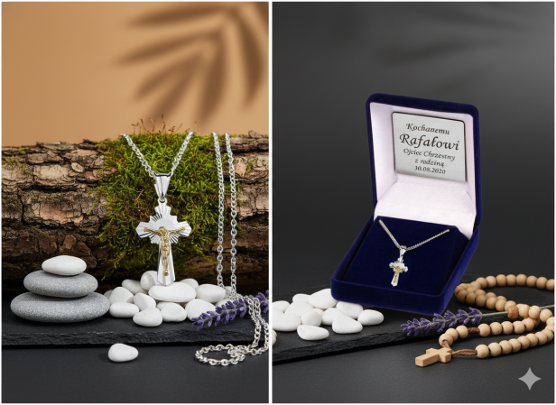 Srebrny krzyżyk z Jezusem na krzyżu pr. 925 z łańcuszkiem – pamiątka wiary i nadziei