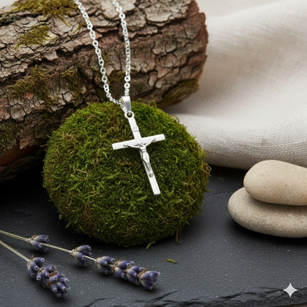 Srebrny krzyżyk z Jezusem na krzyżu z łańcuszkiem pr. 925 – symbol ofiary i nadziei