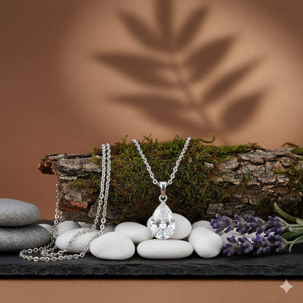 Naszyjnik „Łza Oceanu” z białą cyrkonią pr. 925 – elegancki symbol uczuć