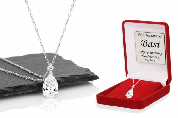 Naszyjnik „Łza Oceanu” z białą cyrkonią pr. 925 – elegancki symbol uczuć z dedykacją