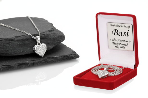 Srebrny naszyjnik „Serce z Cyrkoniami” pr. 925 – symbol miłości i blasku z dedykacją