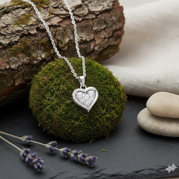 Srebrny naszyjnik „Serce z Cyrkoniami” pr. 925 – symbol miłości i blasku w aranżacji