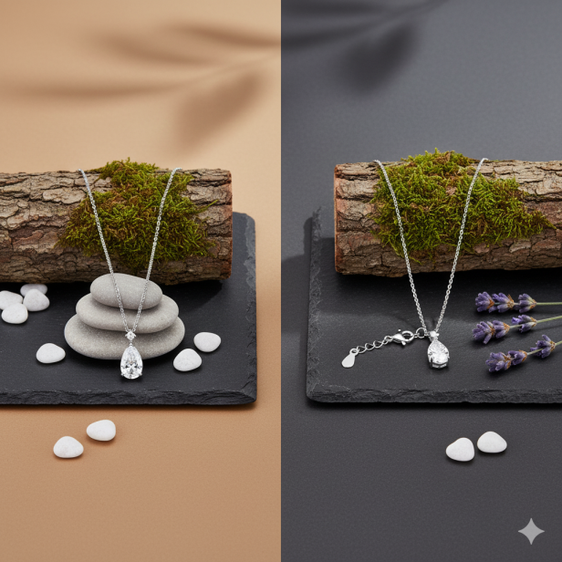 Naszyjnik „Łza Oceanu” z białą cyrkonią pr. 925 – elegancki symbol uczuć w aranżacji