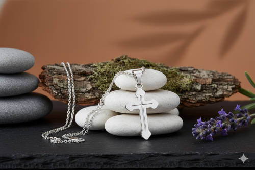 Srebrny krzyżyk trójlistny z łańcuszkiem pr. 925 – symbol wiary i Trójcy Świętej