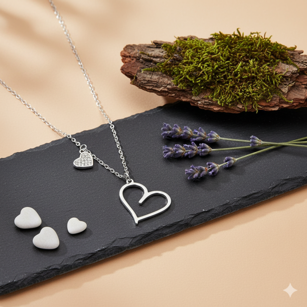 Srebrny naszyjnik „Dwa Serca z Cyrkoniami” pr. 925 – symbol miłości i więzi
