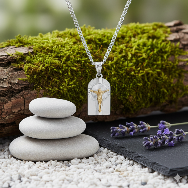 Srebrny diamentowany medalik „Jezus na Krzyżu” pr. 925 z łańcuszkiem – pamiątka wiary