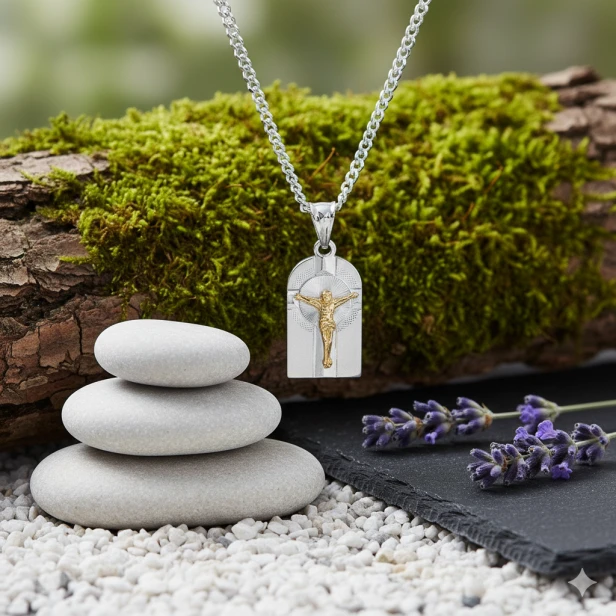 Srebrny medalik z pozłacanym Jezusem – diamentowana biżuteria religijna 925