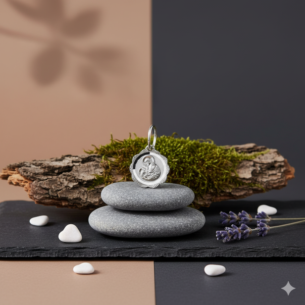 Srebrny medalik Matka Boska Karmiąca z łańcuszkiem pr. 925 – pamiątka wiary i macierzyństwa