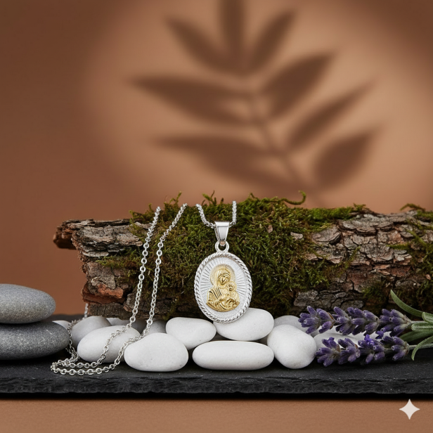 Srebrny medalik Matka Boska Częstochowska pr. 925 z łańcuszkiem – duchowa pamiątka