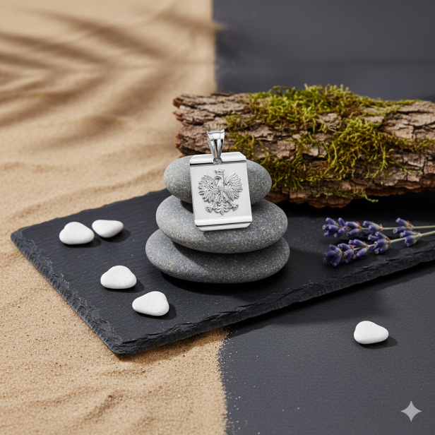 Srebrny medalik Orzeł w koronie pr. 925 z łańcuszkiem – patriotyczny symbol Polski