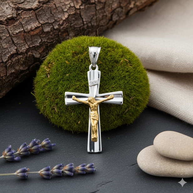 Srebrny krzyżyk z Jezusem z łańcuszkiem pr. 925 – Personalizowana pamiątka wiary i błogosławieństwa