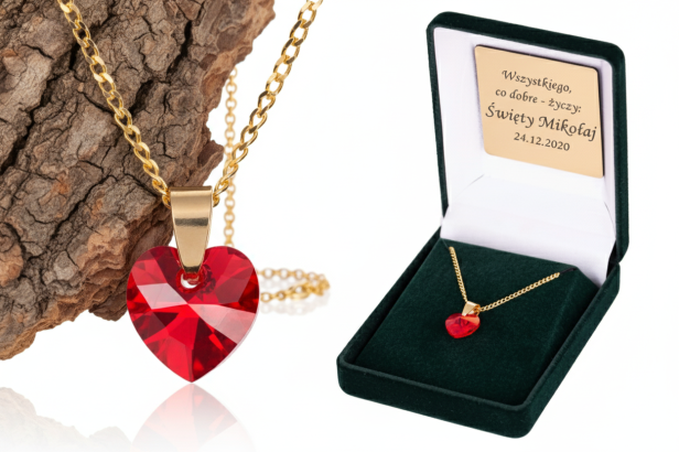 Zawieszka Swarovski „Ogień Miłości” z pozłacanym łańcuszkiem pr. 925 – symbol pasji i bliskości z dedykacją