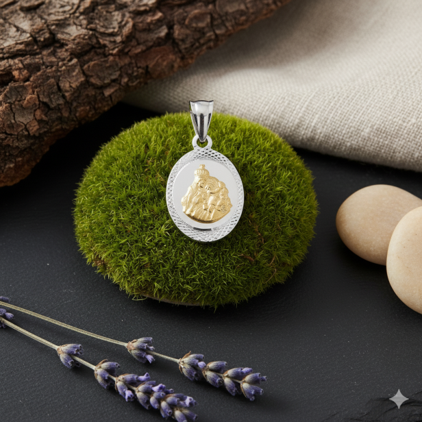Srebrny medalik Matka Boska Szkaplerzna z łańcuszkiem pr. 925 – pamiątka wiary i opieki karmelitańskiej