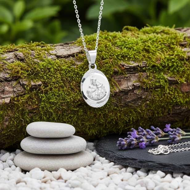 Srebrny medalik Matka Boska Szkaplerzna z łańcuszkiem pr. 925 – pamiątka wiary i opieki Maryi z dedykacją