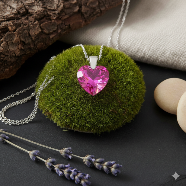 Zawieszka Swarovski „Royal Pink Heart” z łańcuszkiem pr. 925 – symbol miłości i wdzięczności