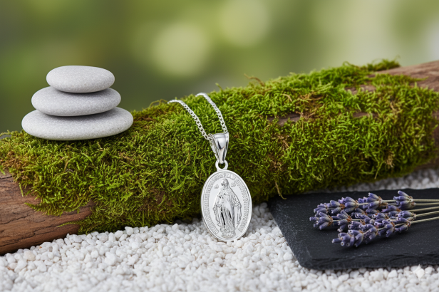 Srebrny Cudowny Medalik duży Matka Boska Niepokalana z łańcuszkiem pr. 925 – symbol wiary i ochrony