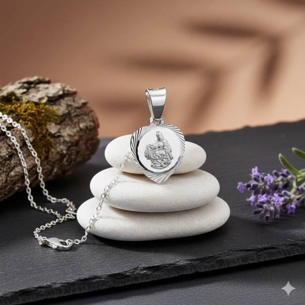 Srebrny medalik Matka Boska Szkaplerzna i Serce Jezusa z łańcuszkiem pr. 925 – dwustronna pamiątka wiary