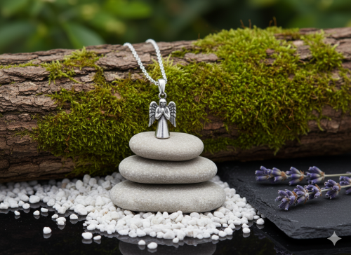 Srebrny rodowany wisiorek Anioł Stróż z łańcuszkiem pr. 925 – symbol opieki i wiary