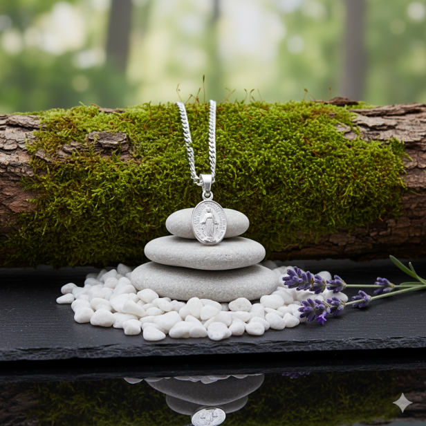 Srebrny medalik Matka Boska Niepokalana z łańcuszkiem pr. 925 – symbol łaski i ochrony