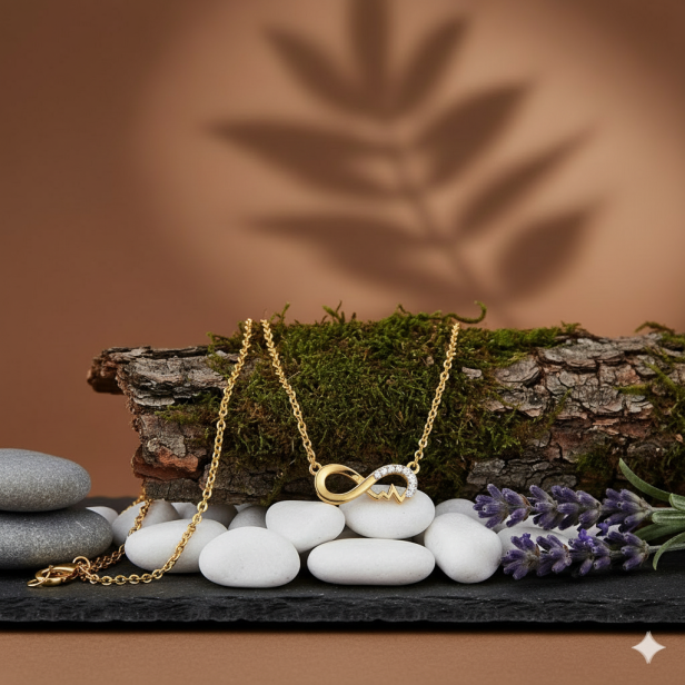 Naszyjnik pozłacany „Nieskończoność z Pulsem” pr. 925 – symbol miłości i życia