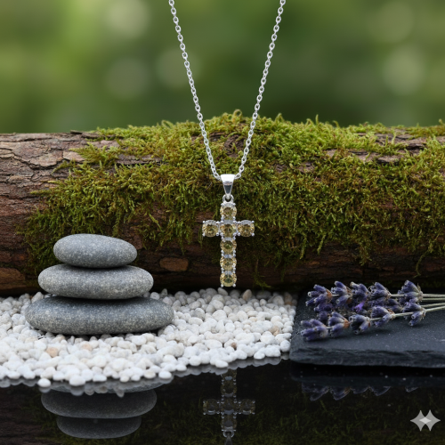 Srebrny krzyżyk z kamieniem Zultanite (Sułtanit) – talizman ochrony i odwagi