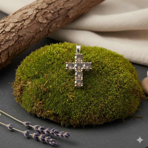 Srebrny krzyżyk z kamieniem Zultanite (Sułtanit) – talizman ochrony i odwagi