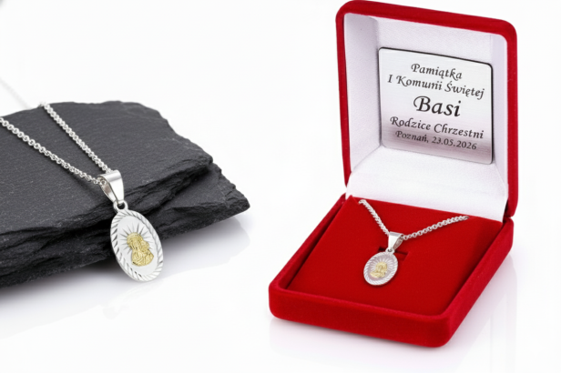 Srebrny medalik Matka Boska Częstochowska pr. 925 z łańcuszkiem – duchowa pamiątka z dedykacją