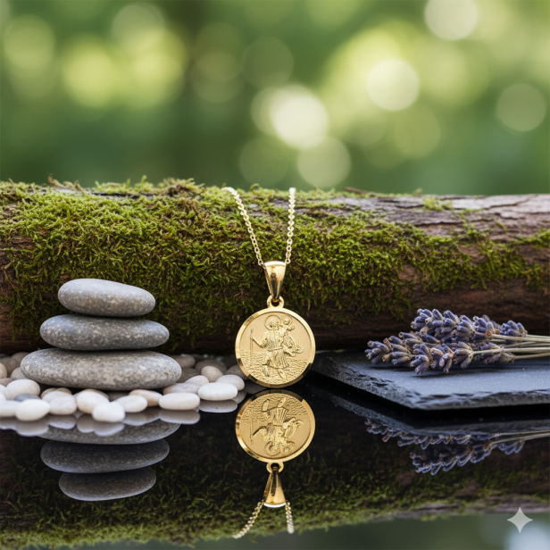 Złocony medalik Święty Krzysztof pr. 925 z łańcuszkiem – patron podróżnych