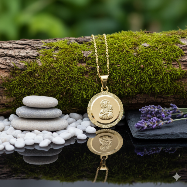 Srebrny medalik Matka Boska Częstochowska pr. 925 z łańcuszkiem – symbol wiary i opieki z dedykacją