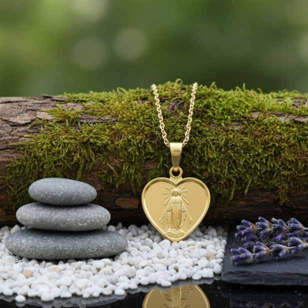 Złocony medalik Matka Boska Niepokalana pr. 925 z łańcuszkiem – symbol opieki i wiary
