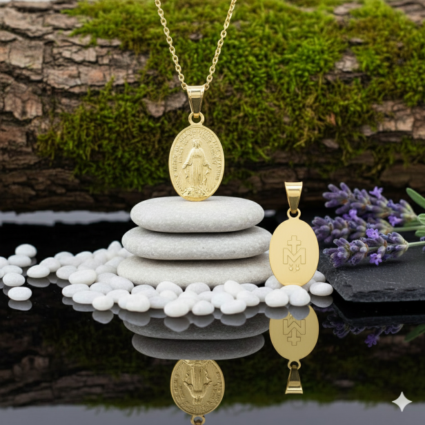 Złocony klasyczny Cudowny Medalik pr. 925 z łańcuszkiem – symbol wiary i opieki Maryi