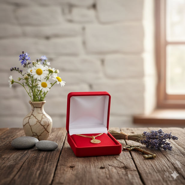 Złocony medalik Matka Boska Bolesna pr. 925 z łańcuszkiem – symbol wiary i współczucia Maryi