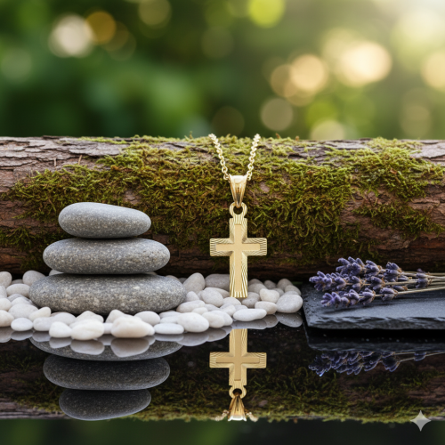 Złocony krzyżyk diamentowany z łańcuszkiem pr. 925 – symbol wiary i światła