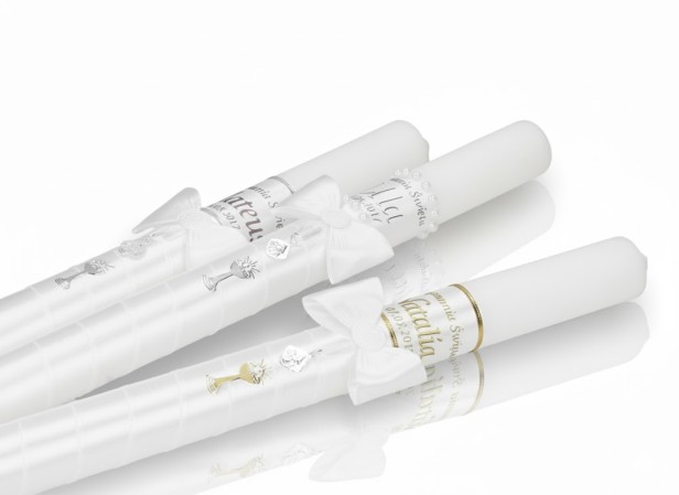 Świeca komunijna imienna z medalikiem | Linia SACRA MEDALLION® – symbol wiary, ochrony i łaski