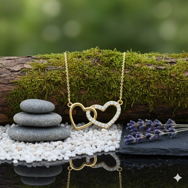 Naszyjnik pozłacany „Serduszka z Cyrkoniami” pr. 925 – symbol miłości i blasku