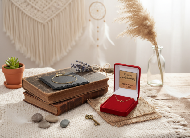 w aranżacji Bransoletka celebrytka „Krzyż CROSS” złocone srebro pr. 925 – symbol wiary i ochrony z dedykacją